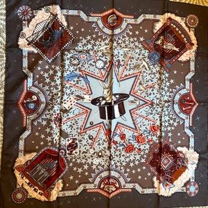 Hermès Silk Twill Scarf Le Magie Brown Plum 90cm